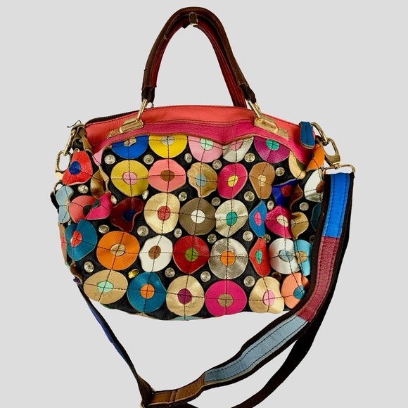 Pink and Blue Floral Shoulder Bag with Textured Design - Picture 5 of 7